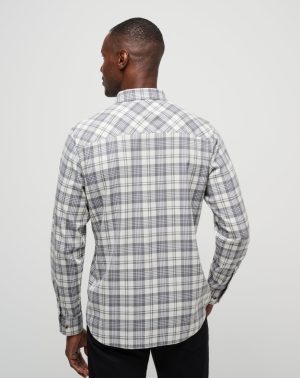 Cloud Flannel Plaid Button-Up