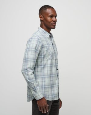 Cloud Flannel Plaid Button-Up