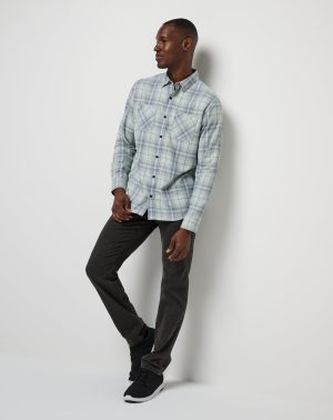 Cloud Flannel Plaid Button-Up