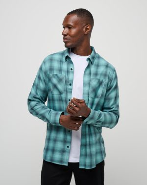 Cloud Flannel Plaid Button-Up