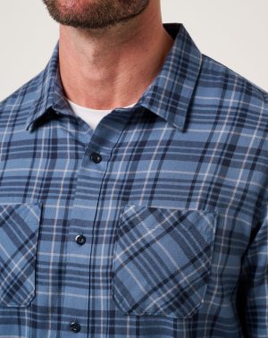 Cloud Flannel Plaid Button-Up